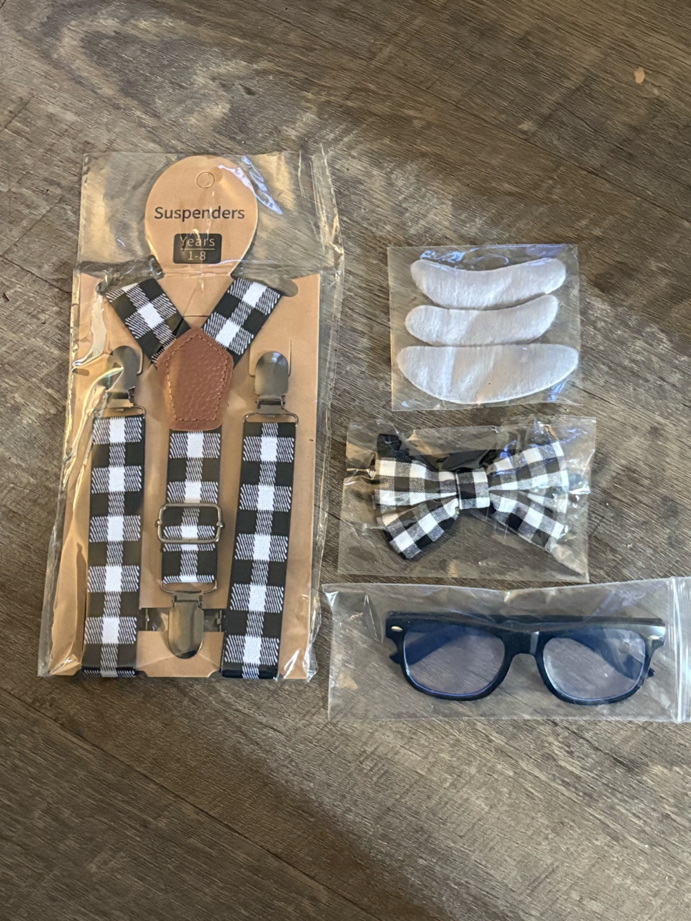 Kids Black & White Buffalo Check Suspenders with Matching Bow Tie